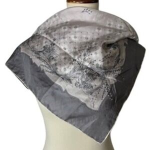 J. Dormont Paris Square Scarf Grey Cream Floral Scrollwork 30x30 Vintage French
